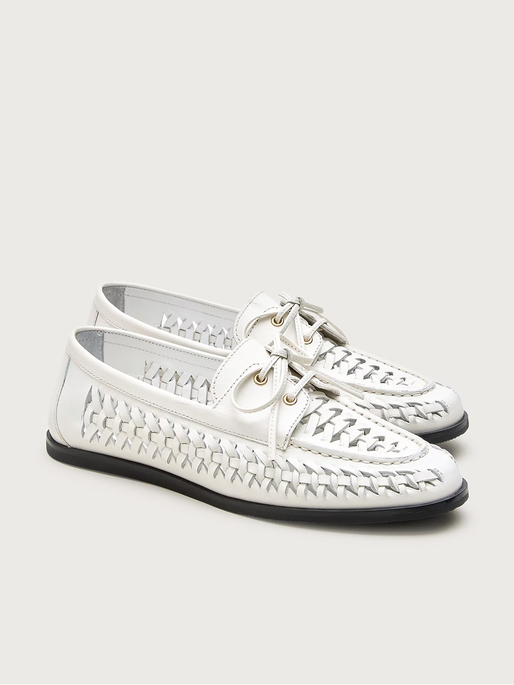 J. Crew Off-White Woven Leather Lace-Up Boat Shoes - Picture 4 of 5